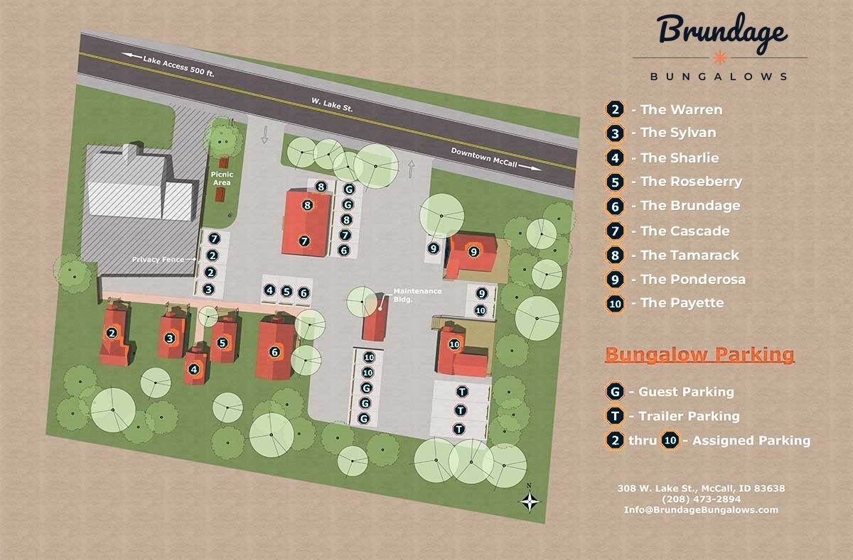 Brundage Bungalows site map and parking